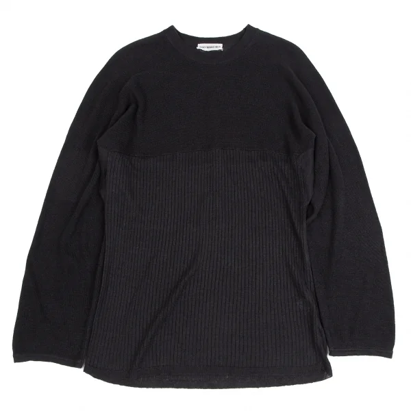 イッセイミヤケ メンISSEY MIYAKE MEN リネンリブ切替ニットセーター 黒L K-123179_001