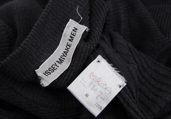 イッセイミヤケ メンISSEY MIYAKE MEN リネンリブ切替ニットセーター 黒L K-123179_012