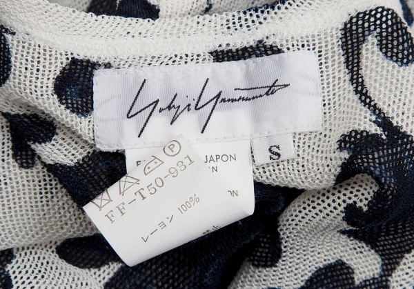 ヨウジヤマモト ファムYohji Yamamoto FEMME レーヨンフローラルプリントノースリーブワンピース 白紺S K-123189_014