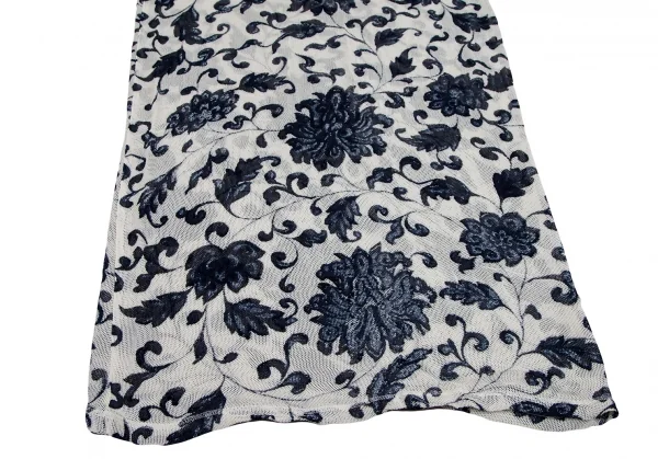 ヨウジヤマモト ファムYohji Yamamoto FEMME レーヨンフローラルプリントノースリーブワンピース 白紺S K-123189_007