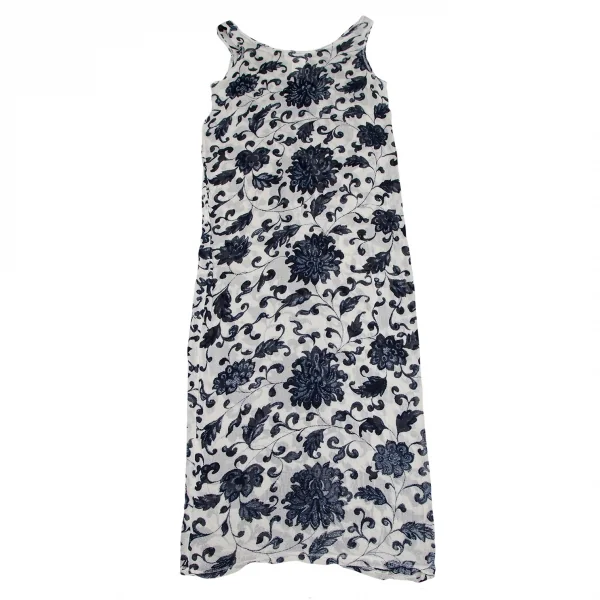 ヨウジヤマモト ファムYohji Yamamoto FEMME レーヨンフローラルプリントノースリーブワンピース 白紺S K-123189_009