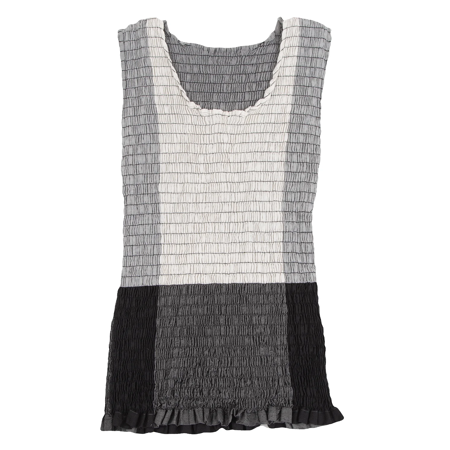 イッセイミヤケISSEY MIYAKE シャーリングモノクロパネルノースリーブ オフグレー2 【レディース】 イッセイミヤケISSEY MIYAKE シャーリングモノクロパネル