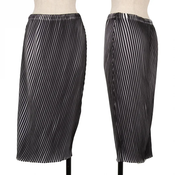イッセイミヤケISSEY MIYAKE バイカラーカーブプリーツスカート 黒白3 K-123418_001