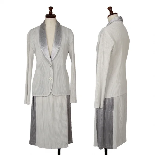 イッセイミヤケISSEY MIYAKE メタリック切替セットアップスーツ シルバーグレー2 K-123428_001