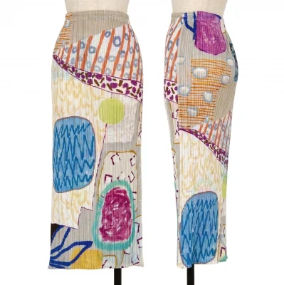 プリーツプリーズPLEATS PLEASE グラフィックプリントプリーツスカート