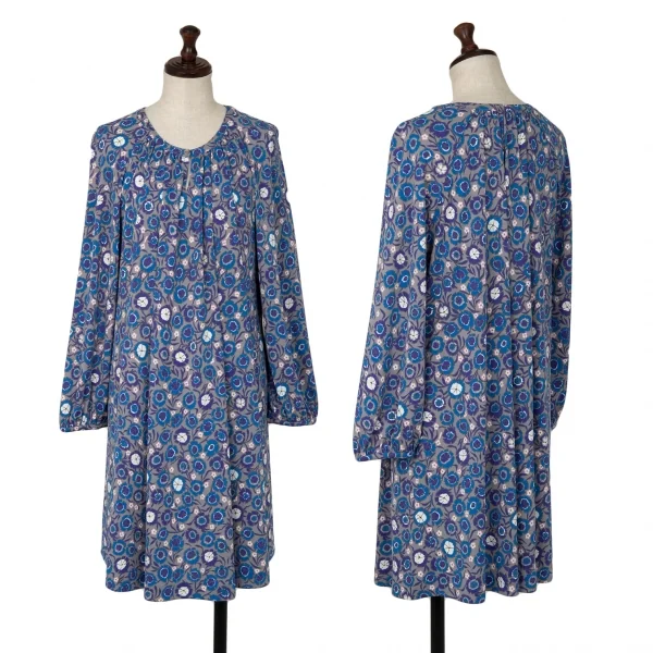 タバサTABASA ストレッチポリフラワープリントラグランチュニック グレー青32 K-123647_001