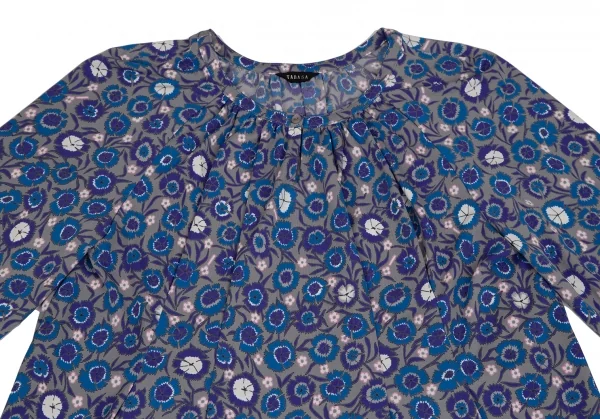 タバサTABASA ストレッチポリフラワープリントラグランチュニック グレー青32 K-123647_003