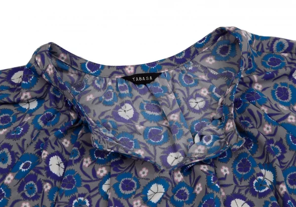 タバサTABASA ストレッチポリフラワープリントラグランチュニック グレー青32 K-123647_005