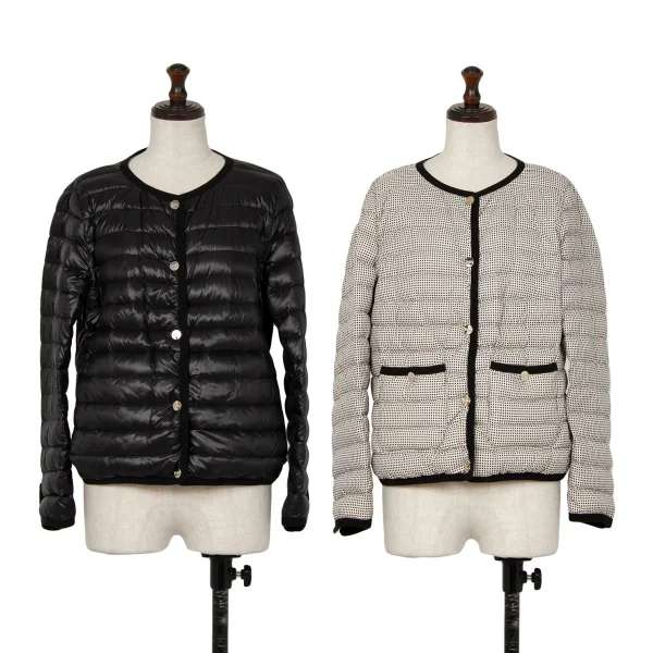 ヘルノHERNO ピンドットリバーシブルノーカラーダウンジャケット 黒42 K-123654_001