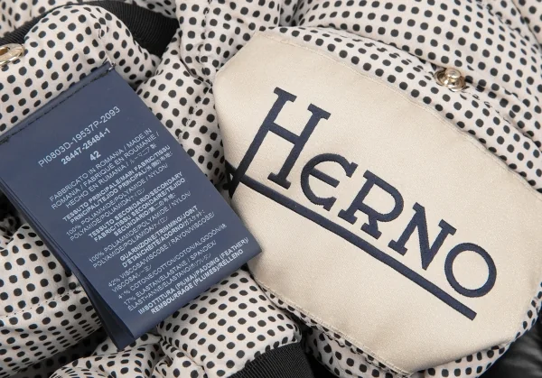 ヘルノHERNO ピンドットリバーシブルノーカラーダウンジャケット 黒42 K-123654_017