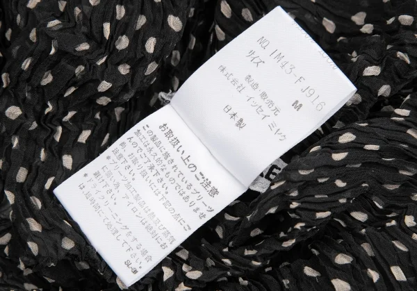 イッセイミヤケISSEY MIYAKEドットプリントシースルーシワプリーツハイネックカットソー 黒白M K-123671_014