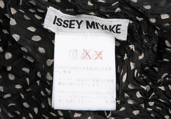 イッセイミヤケISSEY MIYAKEドットプリントシースルーシワプリーツハイネックカットソー 黒白M K-123671_015