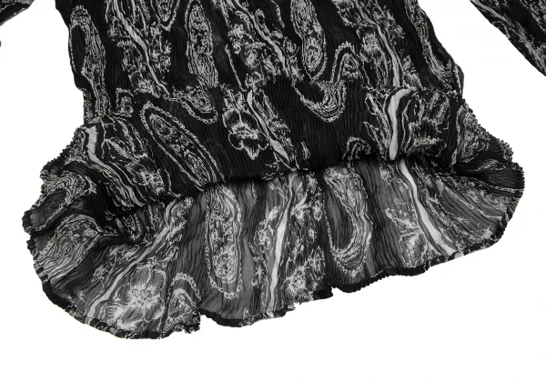 イッセイミヤケISSEY MIYAKEペイズリープリントシースループリーツハイネックカットソー 黒白M K-123672_011