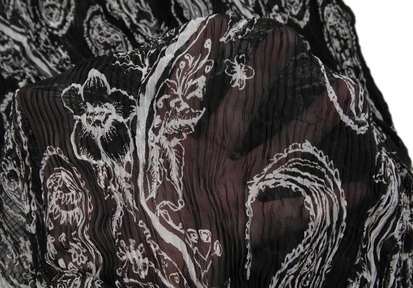 イッセイミヤケISSEY MIYAKEペイズリープリントシースループリーツハイネックカットソー 黒白M K-123672_013