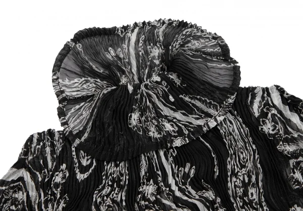 イッセイミヤケISSEY MIYAKEペイズリープリントシースループリーツハイネックカットソー 黒白M K-123672_005