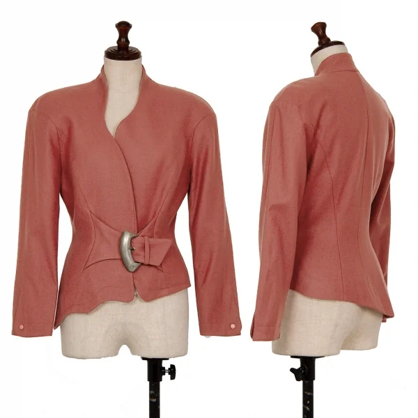 ティエリーミュグレーThierry Mugler ウールアシンメトリーベルテッドジャケット 赤9AR K-123679_001