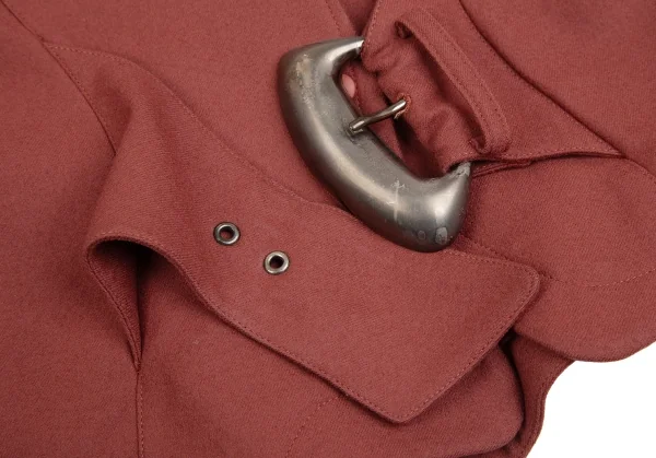 ティエリーミュグレーThierry Mugler ウールアシンメトリーベルテッドジャケット 赤9AR K-123679_010