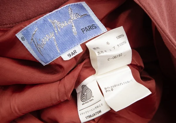 ティエリーミュグレーThierry Mugler ウールアシンメトリーベルテッドジャケット 赤9AR K-123679_016