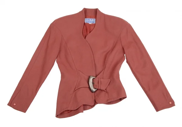 ティエリーミュグレーThierry Mugler ウールアシンメトリーベルテッドジャケット 赤9AR K-123679_002
