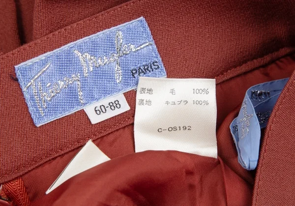 ティエリーミュグレーThierry Mugler ウールアシンメトリーベルテッドジャケットセットアップスーツ 赤9AR 60-88 K-123681_019