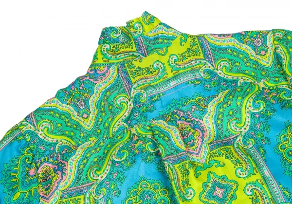 ジュンヤワタナベマンピンク コムデギャルソンJUNYA WATANABE MAN PINK COMME des GARCONS ペイズリーフリルスタンドカラー半袖シャツ 緑黄水色S K-123686_010