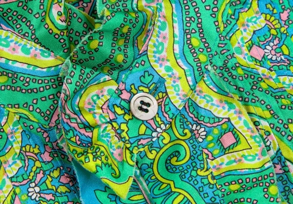 ジュンヤワタナベマンピンク コムデギャルソンJUNYA WATANABE MAN PINK COMME des GARCONS ペイズリーフリルスタンドカラー半袖シャツ 緑黄水色S K-123686_005