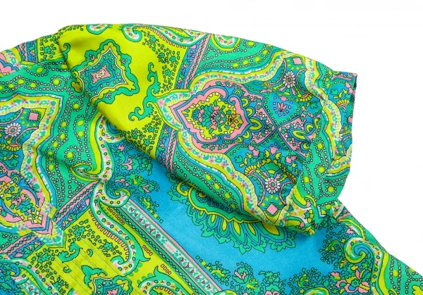 ジュンヤワタナベマンピンク コムデギャルソンJUNYA WATANABE MAN PINK COMME des GARCONS ペイズリーフリルスタンドカラー半袖シャツ 緑黄水色S K-123686_006