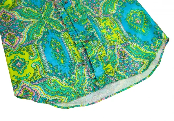 ジュンヤワタナベマンピンク コムデギャルソンJUNYA WATANABE MAN PINK COMME des GARCONS ペイズリーフリルスタンドカラー半袖シャツ 緑黄水色S K-123686_007