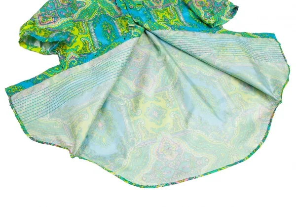 ジュンヤワタナベマンピンク コムデギャルソンJUNYA WATANABE MAN PINK COMME des GARCONS ペイズリーフリルスタンドカラー半袖シャツ 緑黄水色S K-123686_008