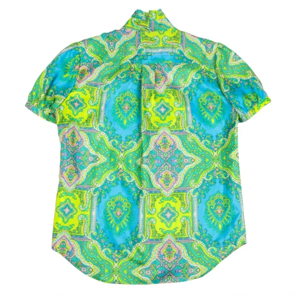 ジュンヤワタナベマンピンク コムデギャルソンJUNYA WATANABE MAN PINK COMME des GARCONS ペイズリーフリルスタンドカラー半袖シャツ 緑黄水色S K-123686_009