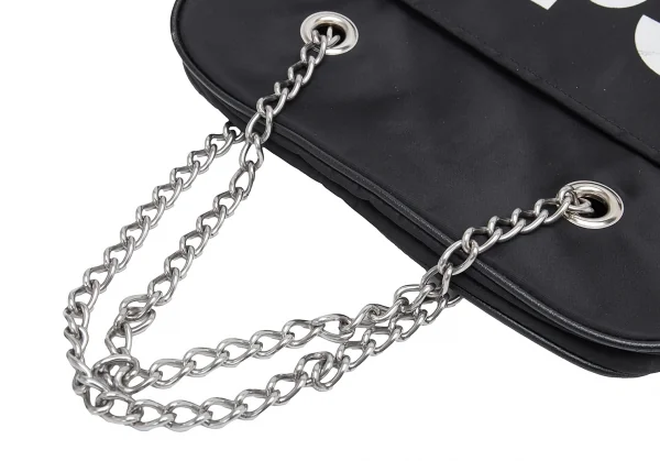 コムコム コムデギャルソンCOMME des GARCONS ロゴプリントチェーンハンドルバッグ 黒F K-123690_013