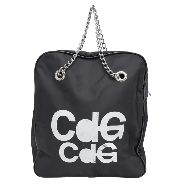 コムコム コムデギャルソンCOMME des GARCONS ロゴプリントチェーンハンドルバッグ 黒F K-123690_004