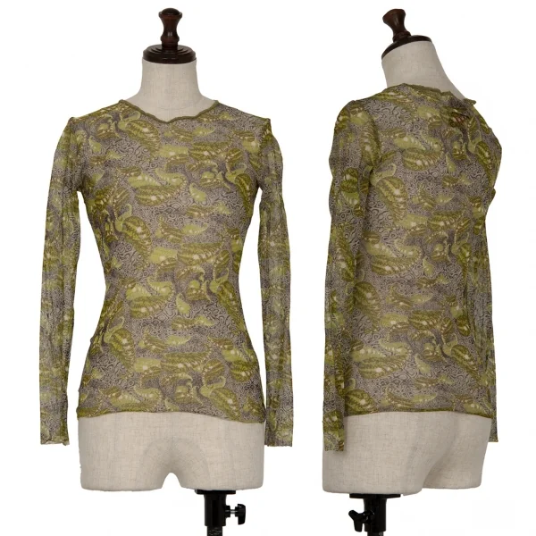 Jean-Paul GAULTIER CLASSIQUE Graphic Printed Mesh T Shirt Yellow,Grey 40 K-123695_001