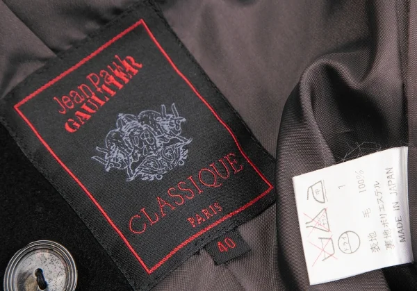 ジャンポールゴルチエ クラシックJean Paul GAULTIER CLASSIQUE ウールモッサダブルピークドラペルコート 黒40 K-123699_019
