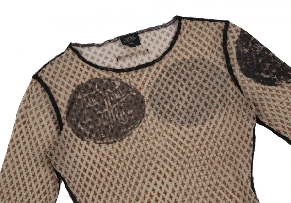 ジャンポールゴルチエ ファムJean Paul GAULTIER FEMME 総柄プリントパワーネットカットソー ベージュ黒40 K-123701_003