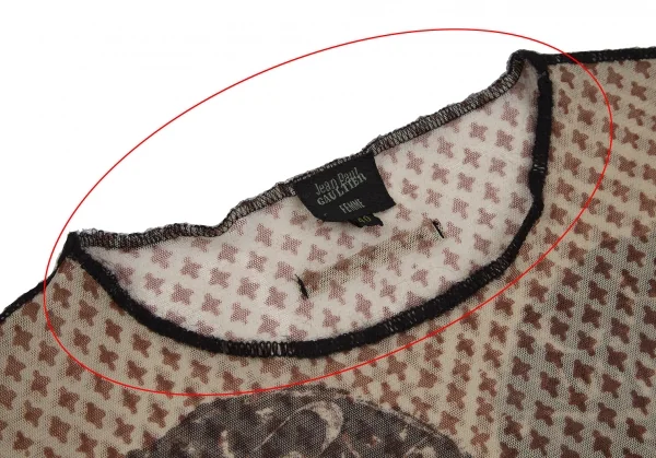 ジャンポールゴルチエ ファムJean Paul GAULTIER FEMME 総柄プリントパワーネットカットソー ベージュ黒40 K-123701_004