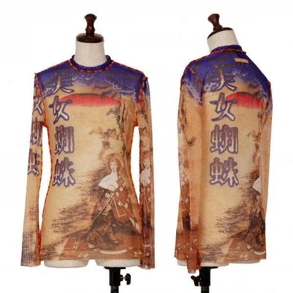 ジャンポールゴルチエ ファムJean Paul GAULTIER FEMME 美女蜘蛛プリントパワーネットカットソー ベージュ青40 K-123702_001