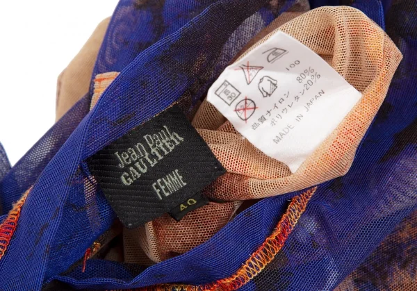 ジャンポールゴルチエ ファムJean Paul GAULTIER FEMME 美女蜘蛛プリントパワーネットカットソー ベージュ青40 K-123702_017