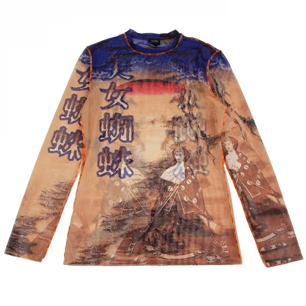 ジャンポールゴルチエ ファムJean Paul GAULTIER FEMME 美女蜘蛛プリントパワーネットカットソー ベージュ青40 K-123702_002