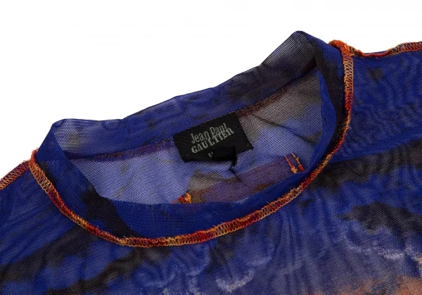 ジャンポールゴルチエ ファムJean Paul GAULTIER FEMME 美女蜘蛛プリントパワーネットカットソー ベージュ青40 K-123702_004