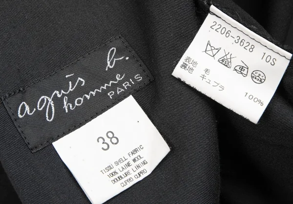 アニエスベーオムagnes b. homme ウールスラックスパンツ 黒S位 K-123714_013