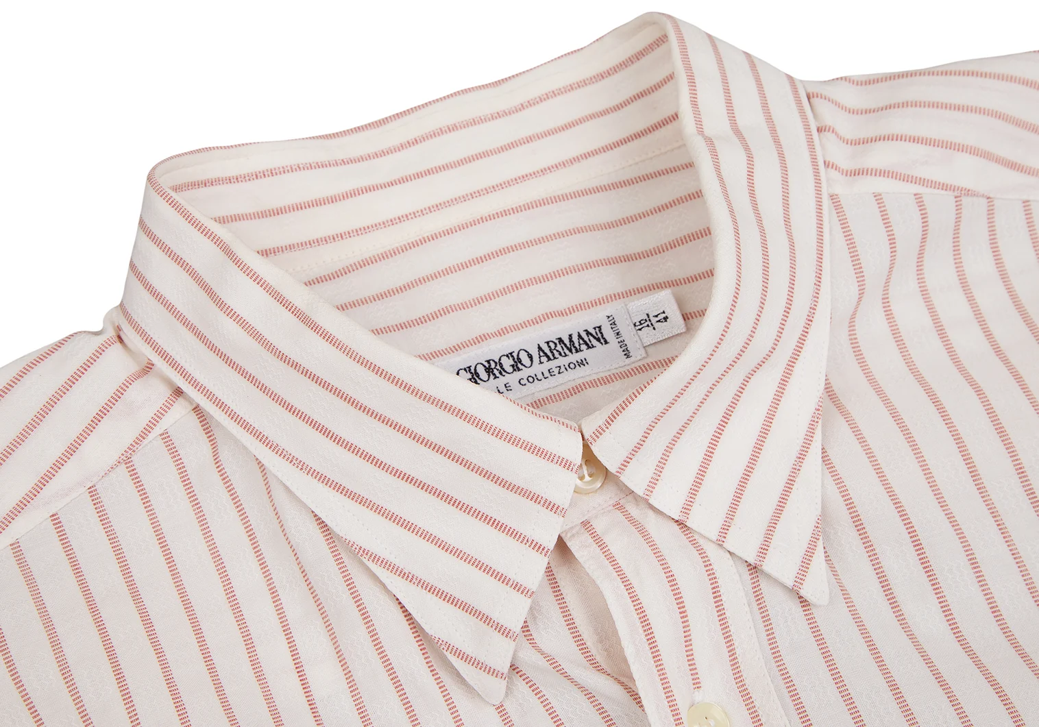 EMPORIO ARMANI コットンシルク長袖ストライプシャツ レッド L