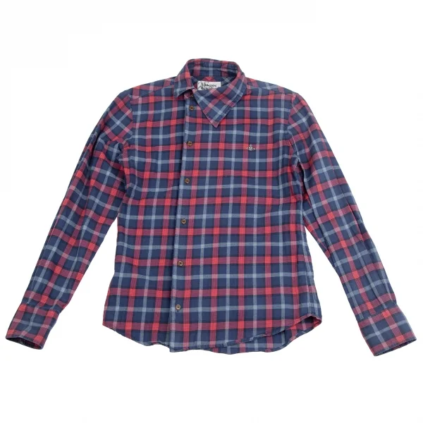 Vivienne Westwood MAN Orb One Point Embroidery Check Shirt Navy,Red 44 K-123782_001
