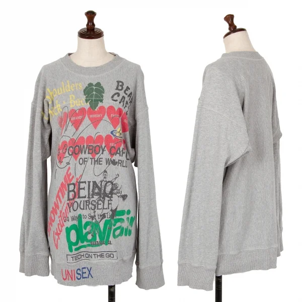 ヴィヴィアンウエストウッド アングロマニアVivienne Westwood ANGLOMANIA リブ切替ドルマンプリントスウェット グレーS K-123786_001