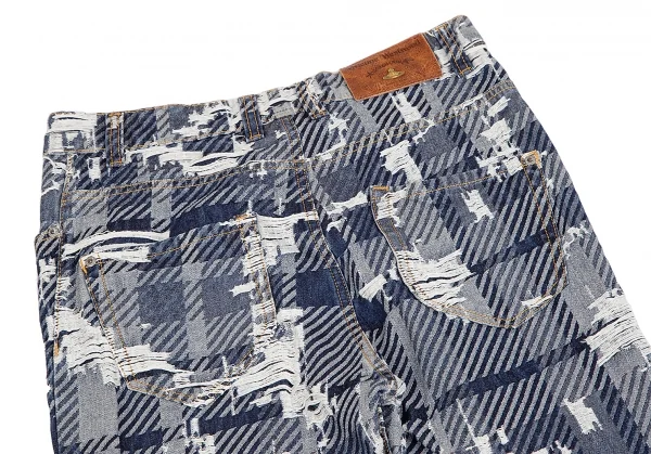 ヴィヴィアンウエストウッド アングロマニアVivienne Westwood ANGLOMANIA クラッシュジャガードパンツ インディゴ26 K-123787_010
