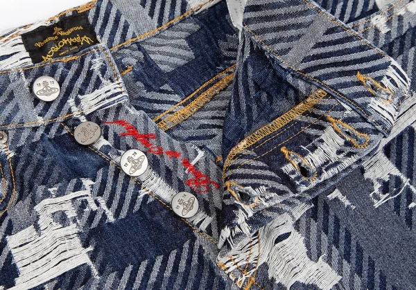 ヴィヴィアンウエストウッド アングロマニアVivienne Westwood ANGLOMANIA クラッシュジャガードパンツ インディゴ26 K-123787_005