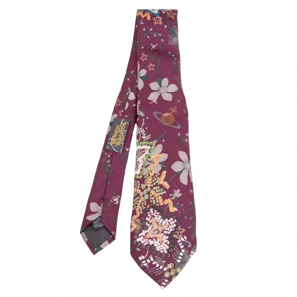 ヴィヴィアンウエストウッドVivienne Westwood シルクフラワーオーブプリントネクタイ ボルドー K-123792_001