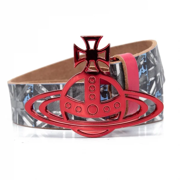 Vivienne Westwood Orb Buckle Printed Leather Belt Black,Red  K-123793_001
