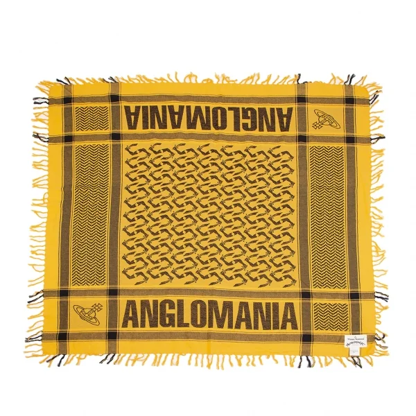 ヴィヴィアンウエストウッド アングロマニアVivienne Westwood ANGLOMANIA ロゴフリンジ大判ストール 黄黒 K-123794_001
