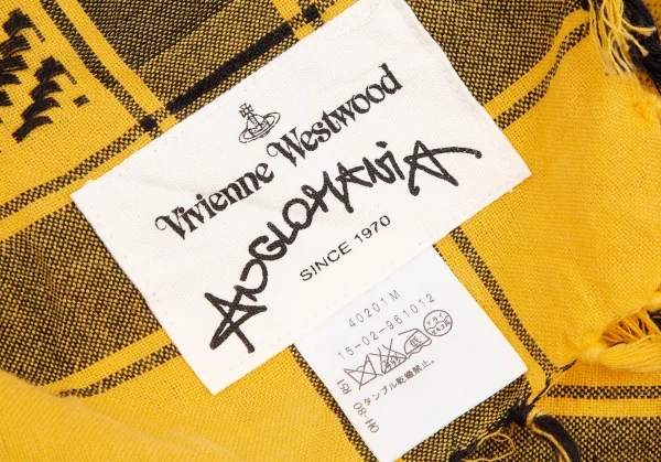 ヴィヴィアンウエストウッド アングロマニアVivienne Westwood ANGLOMANIA ロゴフリンジ大判ストール 黄黒 K-123794_011